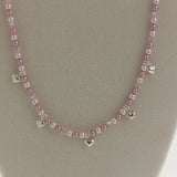 Pink and Rose Pearls, Sterling Silver Daisy Spacers and Sterling Silver Puffy Hearts Beaded Necklace (NPH)