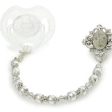 Baptism Gift, Pearl Pacifier Clip, Baby Christening Gift, Cross, Goddaughter Godson White and Very Blingy Silver Accents (CCRS) MSRP 39.00