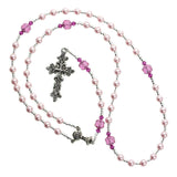 Rosary Prayer Bead necklace, Pink and Fushia Pearls and Cathedral Crystals (RN5)