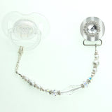 Blingy Clear, Pink, Blue European Crystal and Pearl Pacifier Clip (MSRP 33.00)