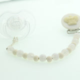 Ivory, Blue, Pink Crown with White and Ivory Matching Beads Pacifier Clip