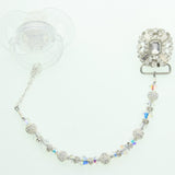 White Beaded Luxury Crystal Pacifier Clip (A13) (MSRP 33.00)