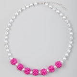 Chunky Hot Pink with White Pearl Toddler , Child Necklace (TN1-HP)