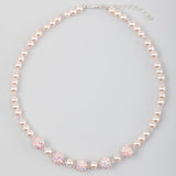 Chunky Pink Disco bead with Pink Pearl Toddler , Child Necklace (TN4-P)