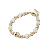 14kt gold filled beads, with freshwater pearls and initial bead, child's bracelet (B2136-I)