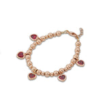 14kt rose gold beads with multiple ruby heart charms child's bracelet (B2134-M)