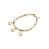 Toddler Girl gold banglet bracelet with pearls and gold flower Charms | perfect baby shower, birthday gift (BN15)