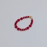 Coral and gold filled beads with red  multiple hearts, bracelet (B2604-R)
