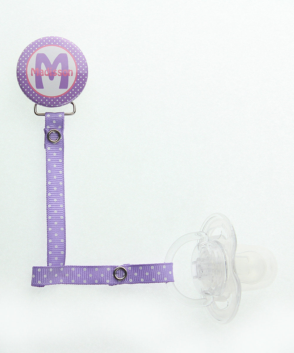 Personalized Name Polka Dot , Girl Pacifier Clip (PER 31-34)