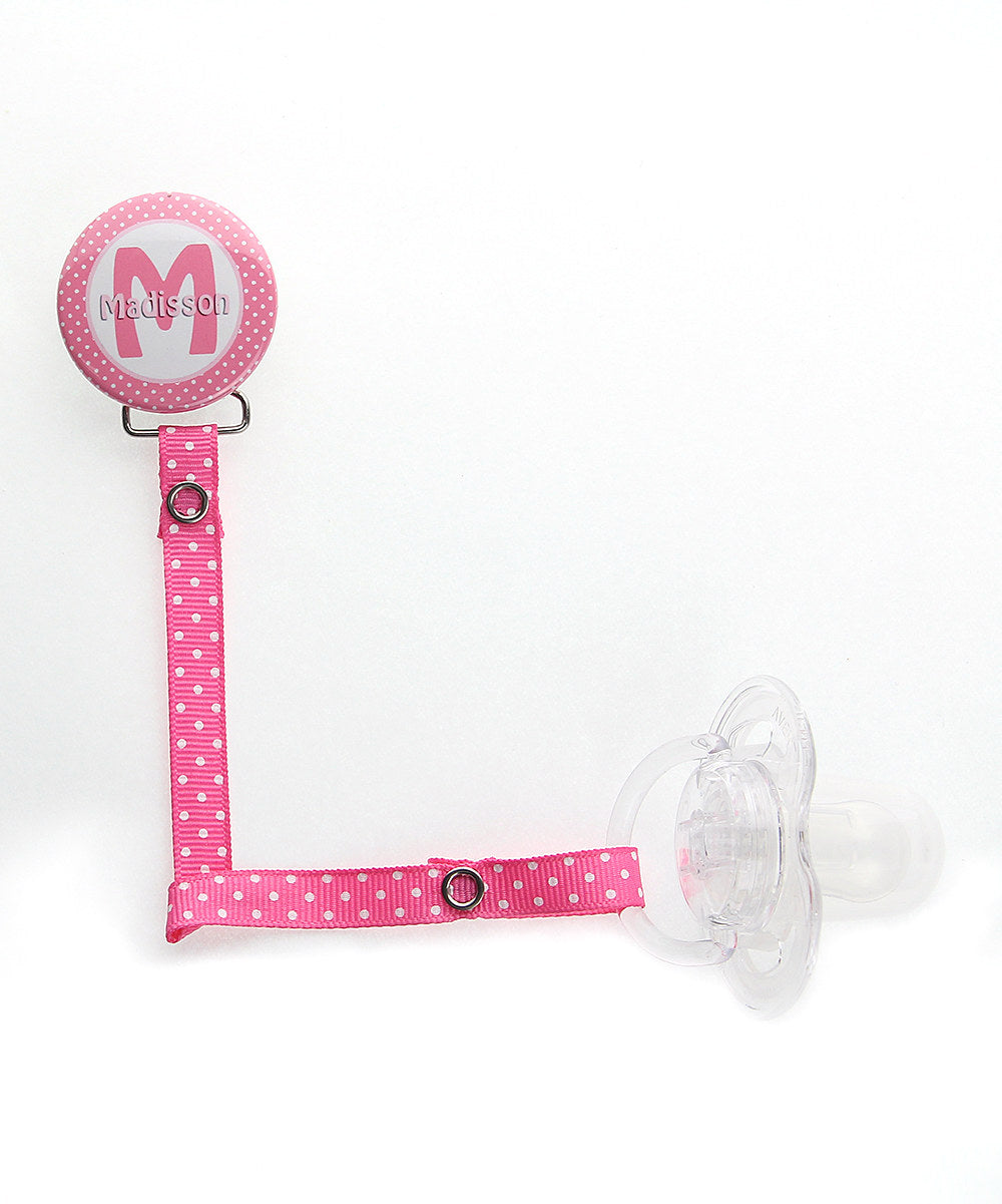 Personalized Name Polka Dot , Girl Pacifier Clip (PER 31-34)