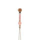 Wooden pacifier clip with silicone daisy and wooden beads (SWD)