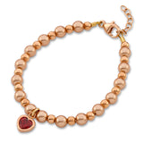 14kt rose gold beads with pearls and ruby heart charm child's bracelet (B2134)