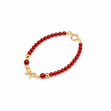Red and gold filled beads with center dainty bow bracelet (B2602-R)
