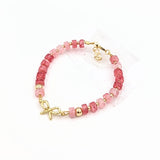 Pink shaded with gold filled beads with dainty bow center bracelet (B2602-P)