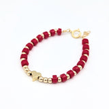Coral and gold filled beads with center heart bracelet (B2605)