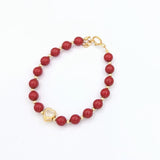 Red and gold filled beads with cz heart center bracelet (B2605-R)