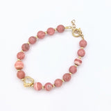 Marble pink and gold filled beads with cz heart center bracelet (B2605-P)