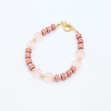 Rhodonite and gold filled beads with pink hearts around bracelet (B2604-P)