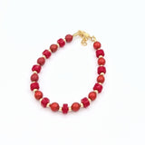 Coral and red and gold filled beads bracelet (B2606-R)