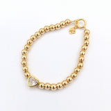 4mm gold filled beads with cz center heart bracelet (B2605-G)