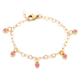 14k gold filled Heart shaped chain with multiple pink heart charms, child bracelet (BC-2)