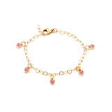 14k gold filled Heart shaped chain with multiple pink heart charms, child bracelet (BC-2)