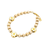 Ivory 3 flower and gold filled beads bracelet (B2608-W)