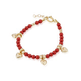 Red and 14k gold beads with multiple heart charms child's bracelet (B2138)