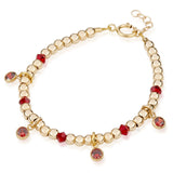 14kt gold beads with red crystals and multiple ruby charms child's bracelet (B2140-GR)