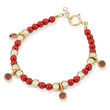 Red and gold beads with 14k gold filled multiple ruby charms child's bracelet (B2140-RG)