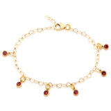 14k gold filled Heart shaped chain with multiple ruby charms, child bracelet (BC-3)