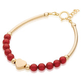 Elegant 14k Gold-Filled Bangle Bracelet with Heart Charm & Red-Gold Beads (BN2503)