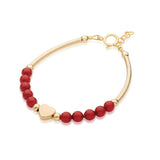 Elegant 14k Gold-Filled Bangle Bracelet with Heart Charm & Red-Gold Beads (BN2503)