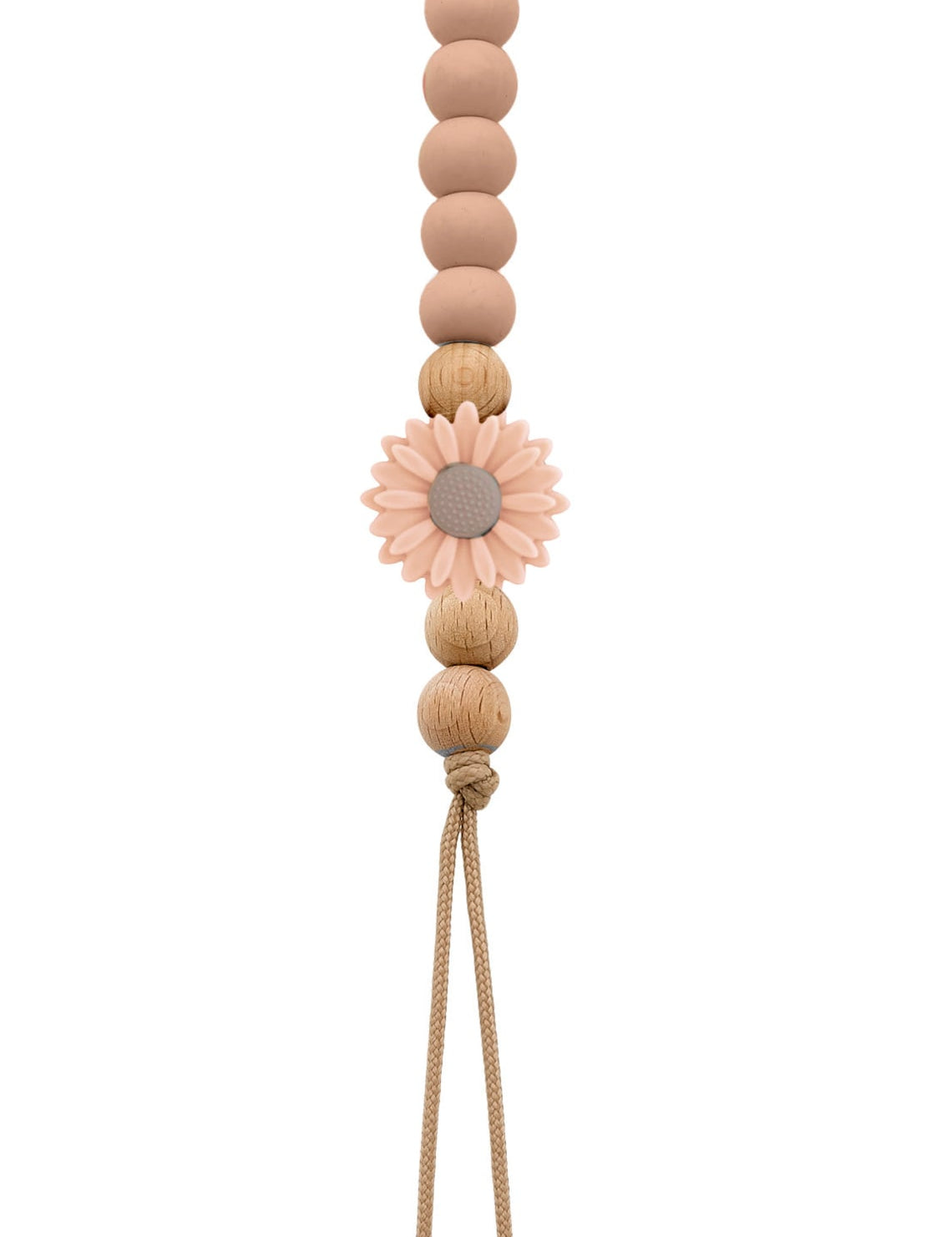 Wooden pacifier clip with silicone daisy and wooden beads (SWD)