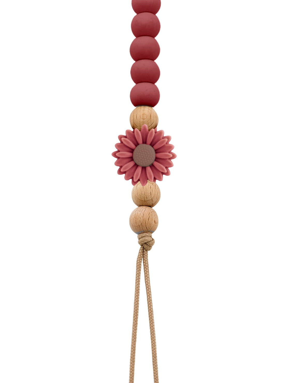 Wooden pacifier clip with silicone daisy and wooden beads (SWD)