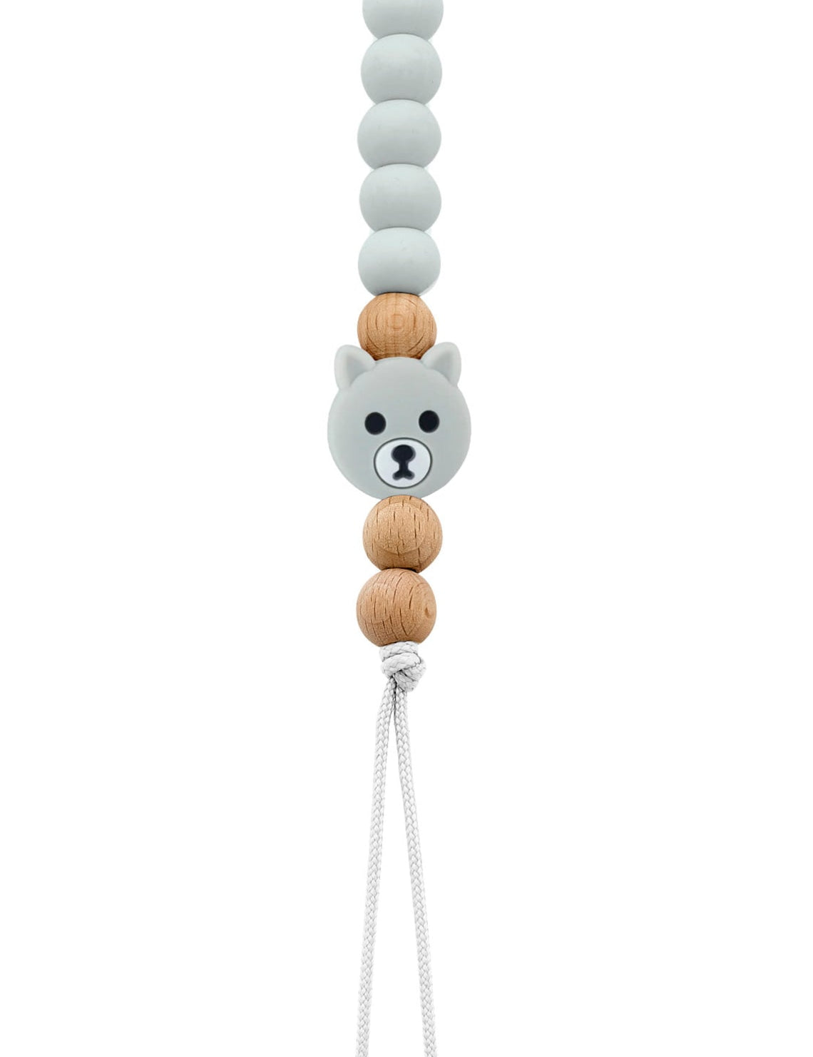 Wood pacifier clip with silicone teddy and wooden beads (SWT)