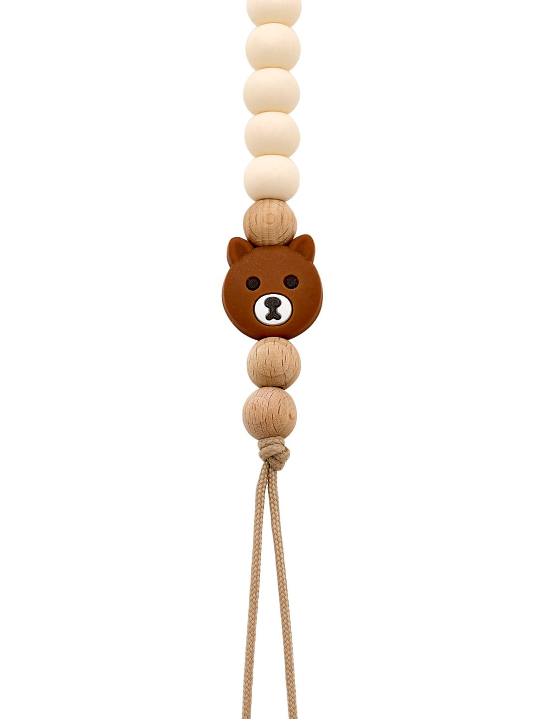 Wood pacifier clip with silicone teddy and wooden beads (SWT)