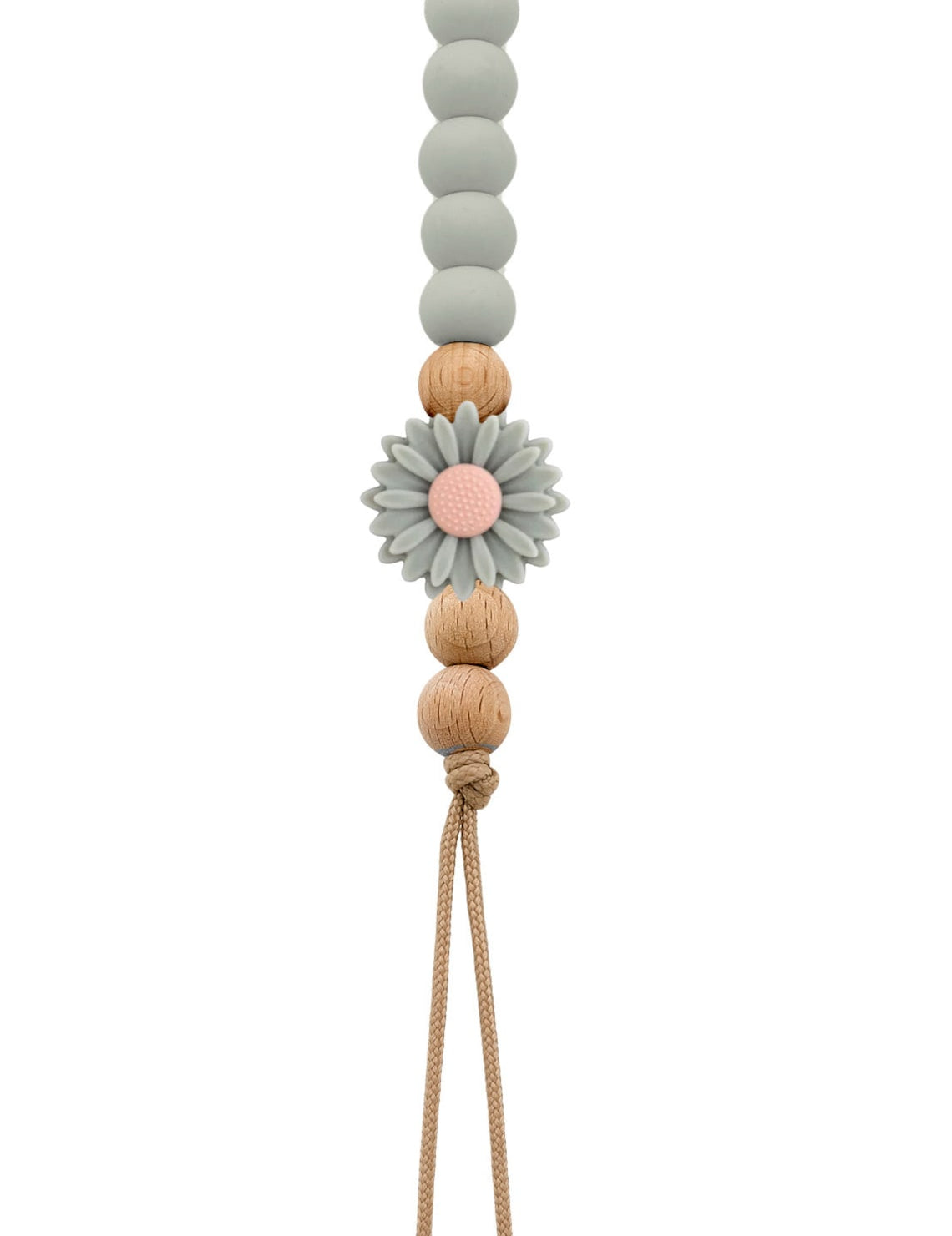 Wooden pacifier clip with silicone daisy and wooden beads (SWD)