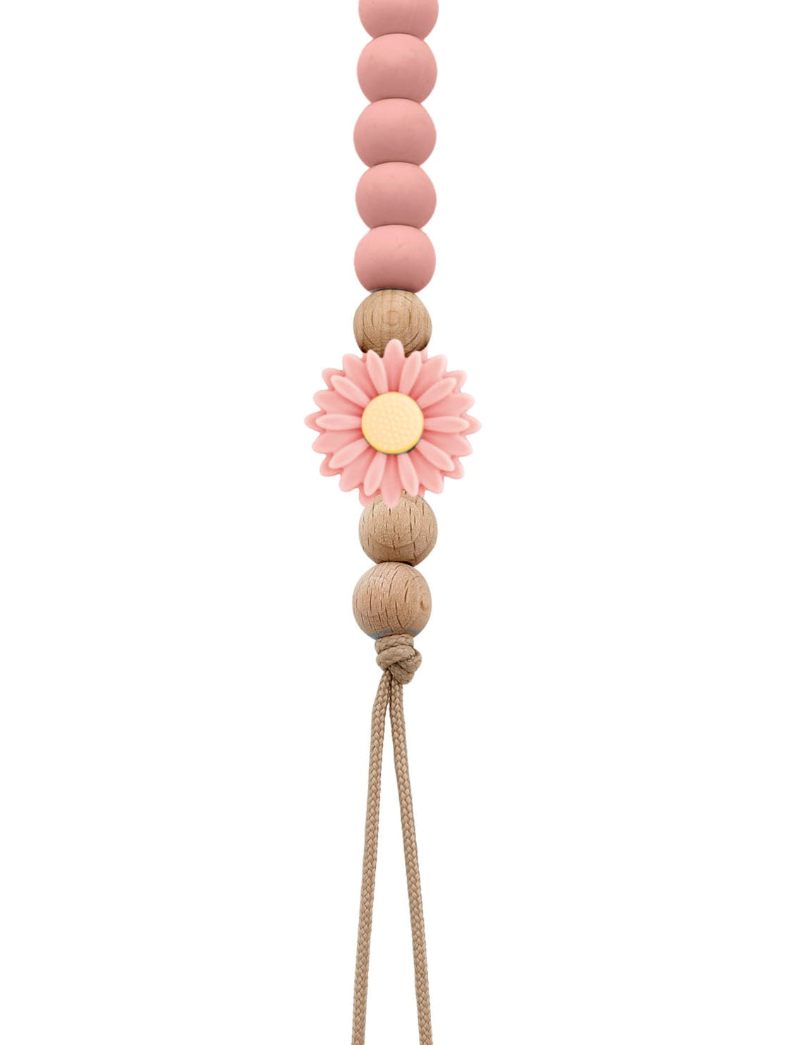 Wooden pacifier clip with silicone daisy and wooden beads (SWD)