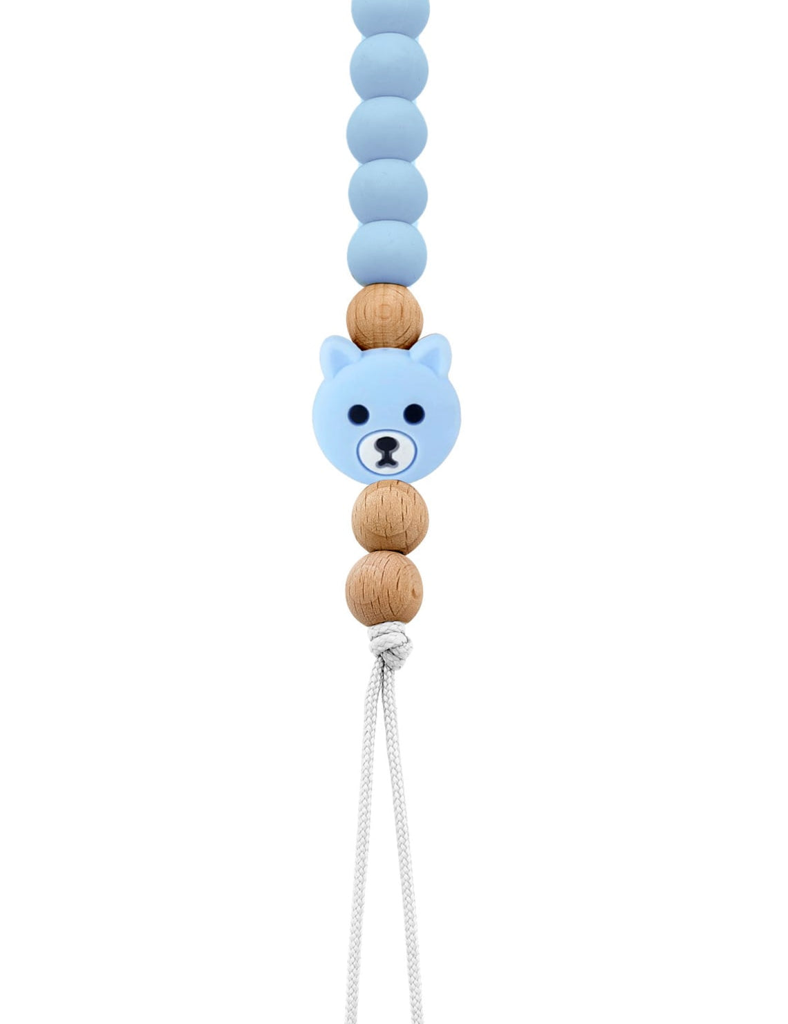 Wood pacifier clip with silicone teddy and wooden beads (SWT)