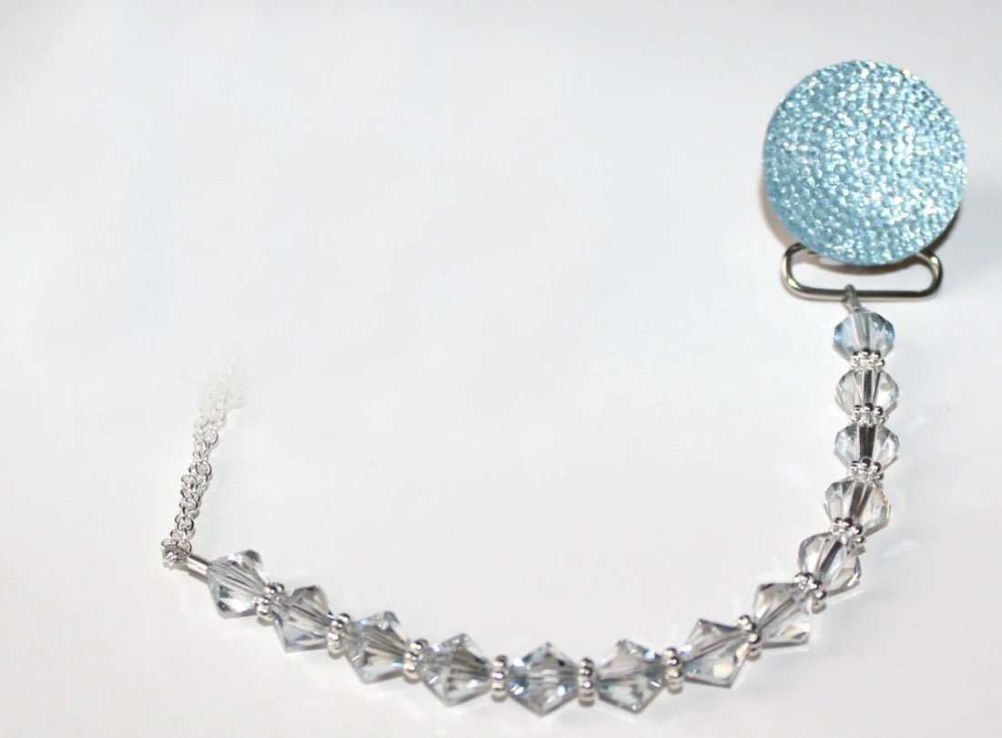 Pink, Blue, Clear Sparkly Glitter with European Crystals Pacifier Clip (CSGP,CSGB,CSGC)