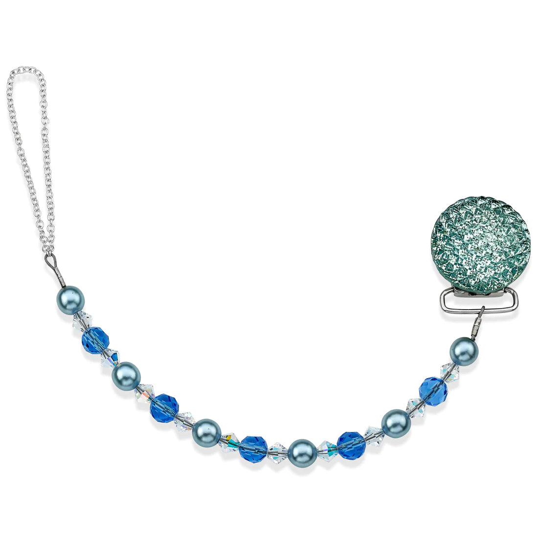 European Crystals and Pave Beads Pearl  Pacifier Clip | Pacifier Sold Seperately (CQSW, CQSP,CQSB)