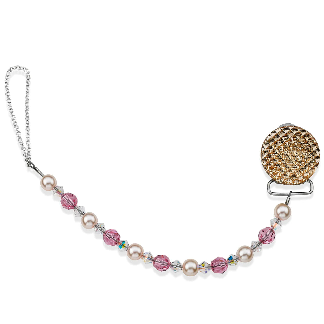 European Crystals and Pave Beads Pearl  Pacifier Clip | Pacifier Sold Seperately (CQSW, CQSP,CQSB)