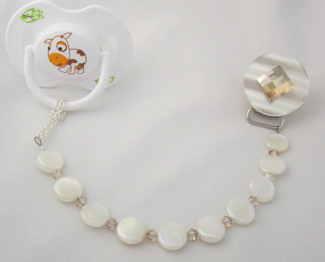 Blue, Beige Diamond Pacifier clip with Stunning Mother of Pearls (CMPB,CMPG)