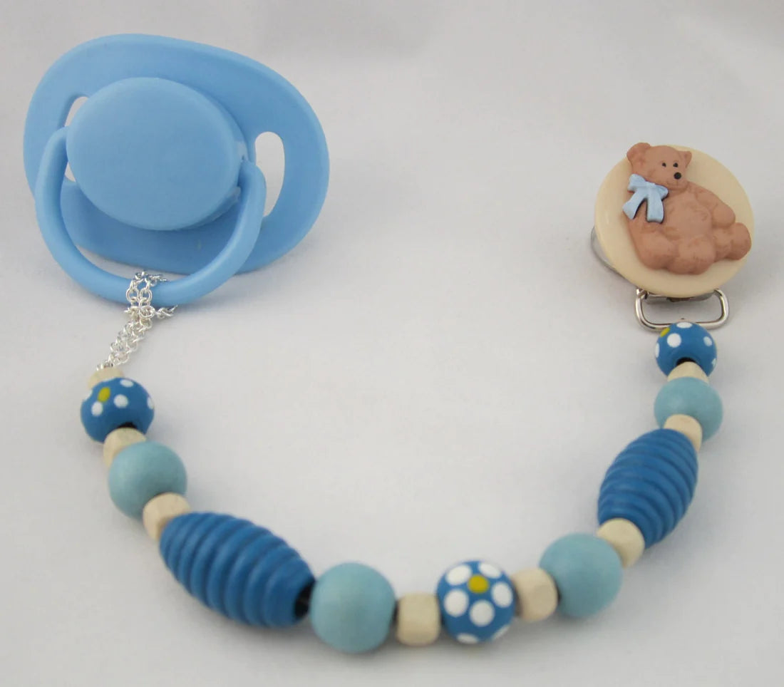 Wooden Teddy Bear Pacifier clip with Stunning Wooden Beads (CTWP/CTWB)