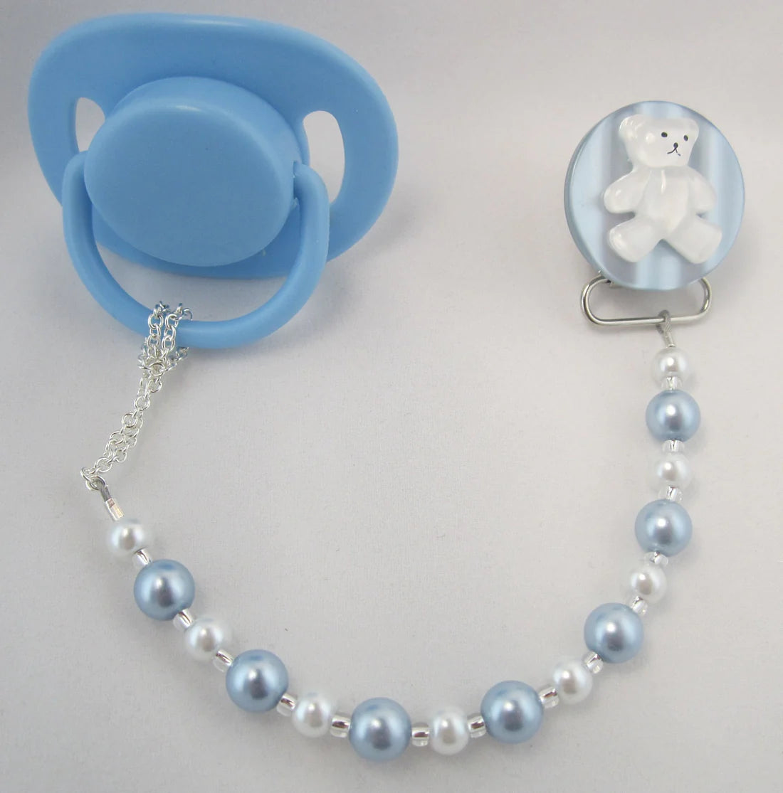 Bear Pacifier Clip with matching pearls (CT)