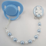 Bear Pacifier Clip with matching pearls (CT)