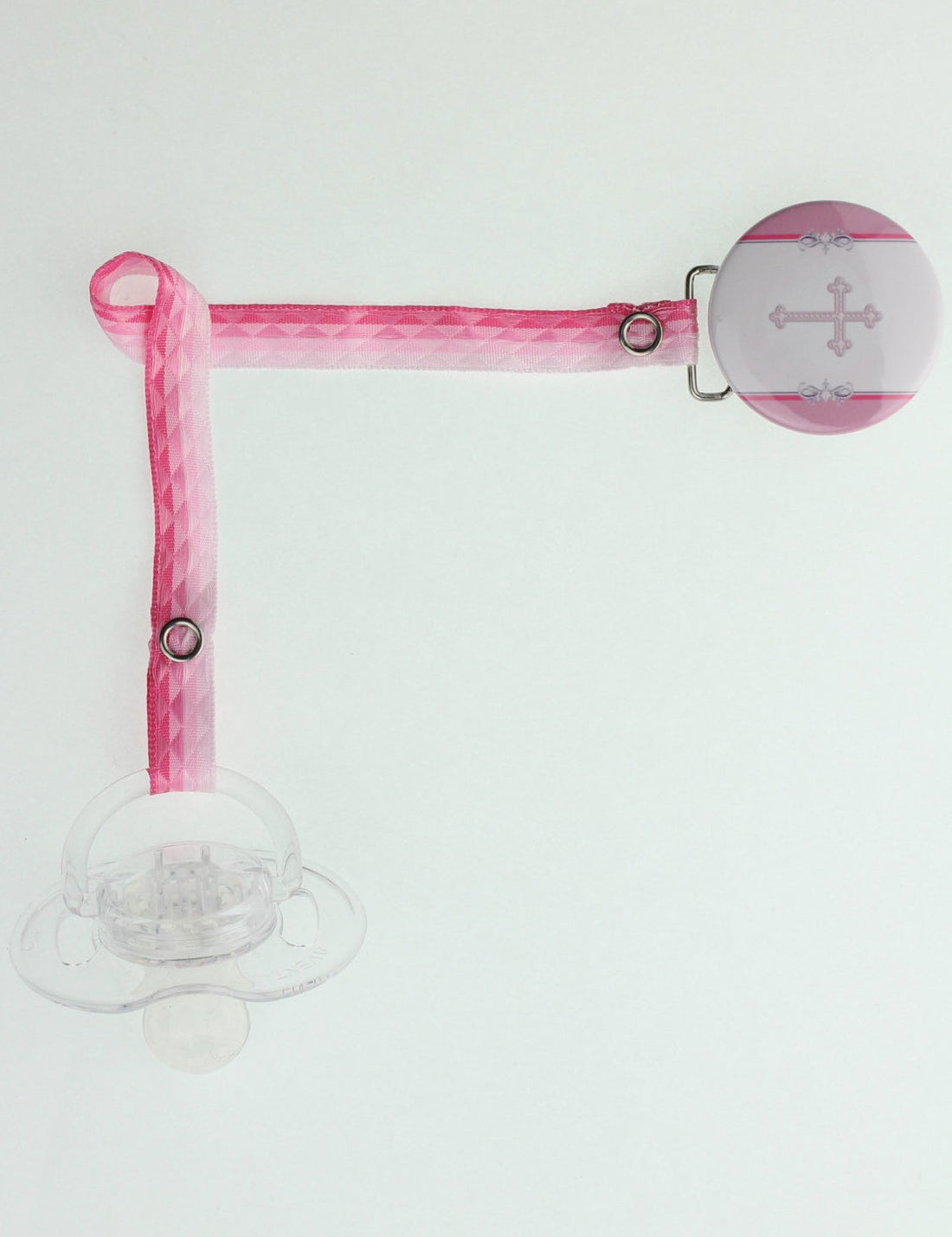 Blue/Pink/Gray Cross Pacifier Clip (RCR)