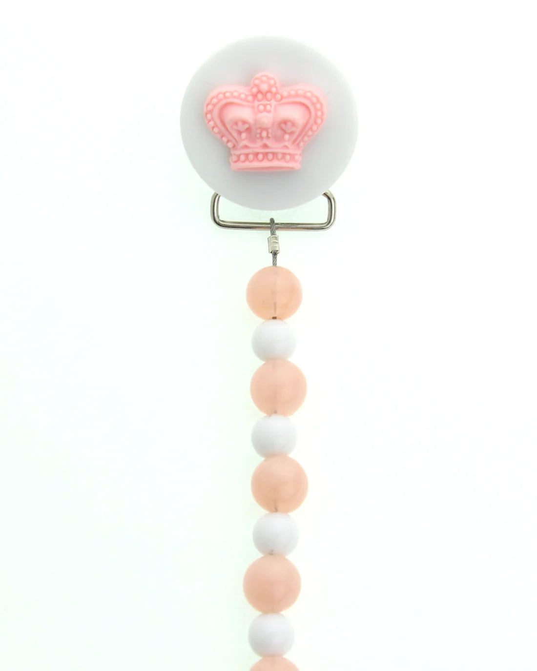 Ivory, Blue, Pink Crown with White  and Ivory Matching Beads Pacifier Clip