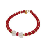 Coral and gold filled beads with center mother of pearl hearts bracelet (B2604)